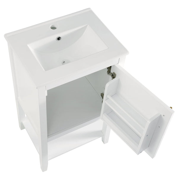 English Elm 20" Matte Freestanding Bathroom Vanity Rubberwood Cabinet Ceramic Sink Open Shelf White N725P391115K