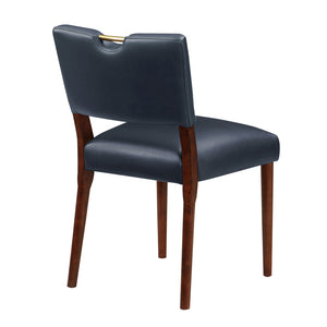 English Elm Bryson Midnight Blue Faux Leather Dining Chair Set of 2 - Walnut Frame, Gold Handle, Durable Comfort B050126338