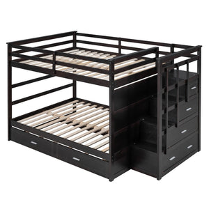 English Elm Full Over Bunk Bed with Staircase Storage Drawers and Twin Trundle Pinewood Frame Espresso LT100268AAP