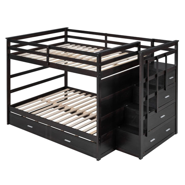 English Elm Full Over Bunk Bed with Staircase Storage Drawers and Twin Trundle Pinewood Frame Espresso LT100268AAP