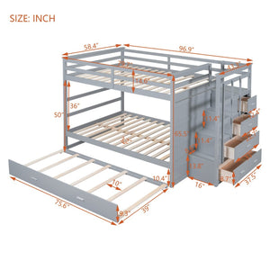 English Elm Full Over Bunk Bed with Staircase Storage Drawers and Twin Trundle Pinewood Frame Gray LT100268AAE