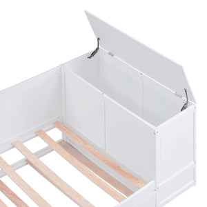 English Elm Twin Twin Size Daybed with Trundle, Storage Drawers and USB Charging Ports — Space-Saving Design White GX000349AAK