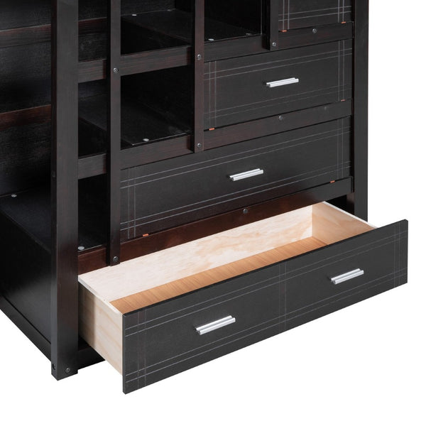 English Elm Full Over Bunk Bed with Staircase Storage Drawers and Twin Trundle Pinewood Frame Espresso LT100268AAP