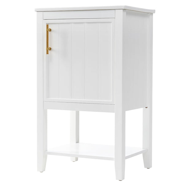 English Elm 20" Matte Freestanding Bathroom Vanity Rubberwood Cabinet Ceramic Sink Open Shelf White N725P391115K