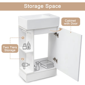 English Elm 18.6" Bathroom Vanity with Sink and Ceramic Top, MDF Cabinet with Door, TP Holder & Shelf White N725P212181K