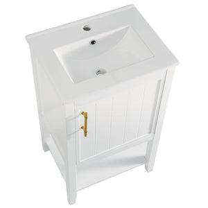 English Elm 20" Modern Bathroom Vanity with Ceramic Sink, Solid Wood MDF Build, Soft-Close Door & Shelf White N725P220604K