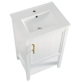 English Elm 20" Bathroom Vanity With Sink, Bathroom Cabinet With Soft Closing Door, Storage Rack and Open Shelf, White