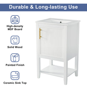 English Elm 20" Modern Bathroom Vanity with Ceramic Sink, Solid Wood MDF Build, Soft-Close Door & Shelf White N725P220604K