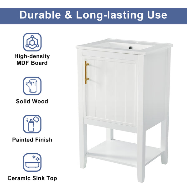 English Elm 20" Modern Bathroom Vanity with Ceramic Sink, Solid Wood MDF Build, Soft-Close Door & Shelf White N725P220604K