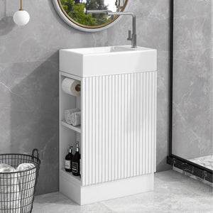 English Elm 18.6" Bathroom Vanity with Sink and Ceramic Top, MDF Cabinet with Door, TP Holder & Shelf White N725P212181K