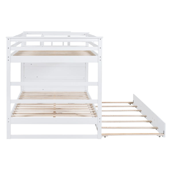 English Elm Full Over Bunk Bed with Twin Trundle Staircase Storage Drawers White Pinewood LT000268AAK