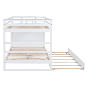 English Elm Full Over Bunk Bed with Staircase Storage Drawers and Twin Trundle Pinewood Frame White LT100268AAK