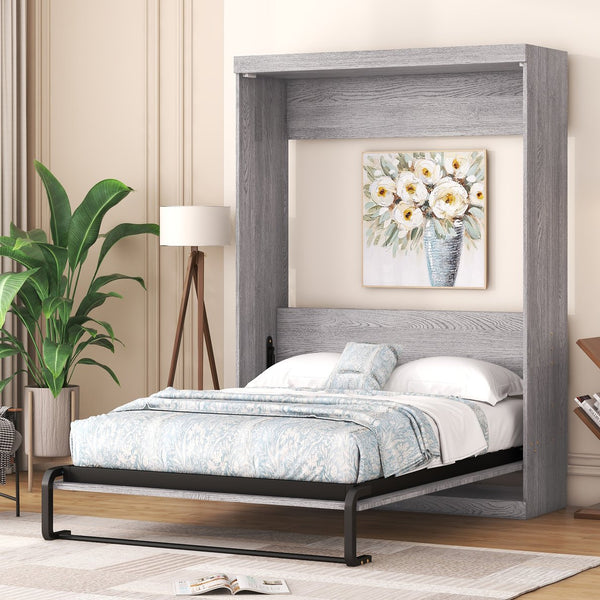 English Elm Full Size Murphy Bed Gray with Solid Wood+MDF Cabinet, No Box Spring Needed, Easy Assembly, Space-Saving WF307303AAE