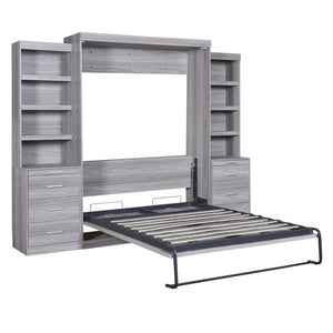 English Elm Full Full Size Murphy Bed with Storage Shelves & Drawers, Gray Cabinet Foldaway Space-Saving Design GX002007AAE