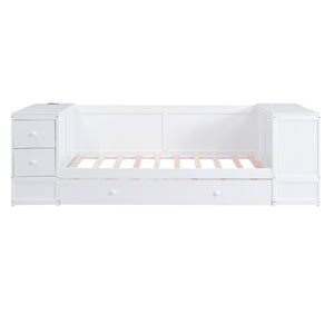 English Elm Twin Twin Size Daybed with Trundle, Storage Drawers and USB Charging Ports — Space-Saving Design White GX000349AAK