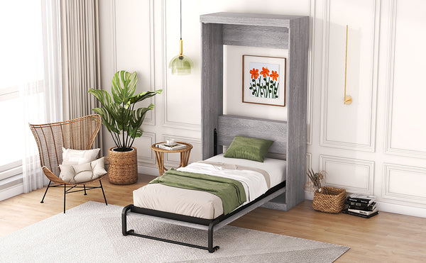 English Elm Twin Murphy Bed Cabinet Gray — Space‑Saving Foldaway Twin Size Bed with Integrated Legs, 1000lb Capacity GX002003AAE