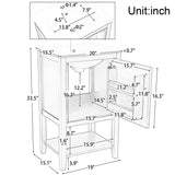 English Elm 20" Bathroom Vanity With Sink, Bathroom Cabinet With Soft Closing Door, Storage Rack and Open Shelf, Grey