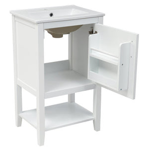 English Elm 20" Matte Freestanding Bathroom Vanity Rubberwood Cabinet Ceramic Sink Open Shelf White N725P391115K