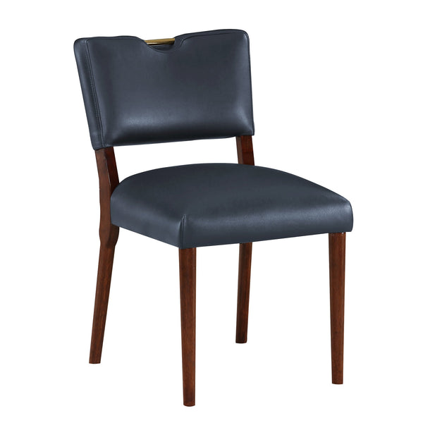English Elm Bryson Midnight Blue Faux Leather Dining Chair Set of 2 - Walnut Frame, Gold Handle, Durable Comfort B050126338