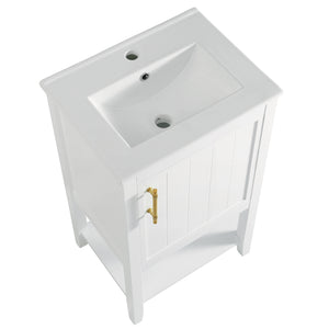 English Elm 20" Modern Bathroom Vanity with Ceramic Sink, Solid Wood MDF Build, Soft-Close Door & Shelf White N725P220604K