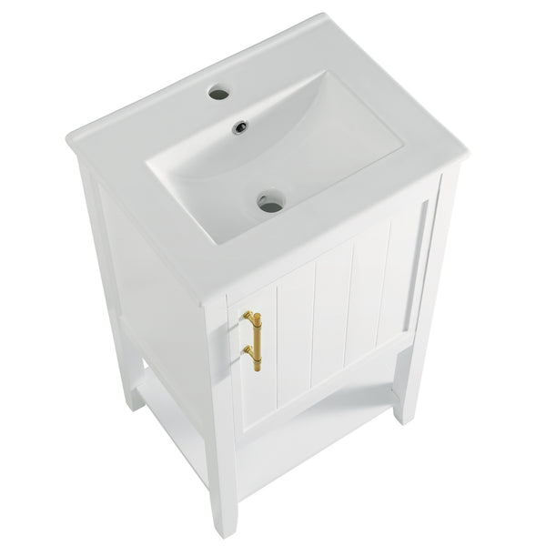 English Elm 20" Modern Bathroom Vanity with Ceramic Sink, Solid Wood MDF Build, Soft-Close Door & Shelf White N725P220604K