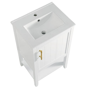 English Elm 20" Matte Freestanding Bathroom Vanity Rubberwood Cabinet Ceramic Sink Open Shelf White N725P391115K
