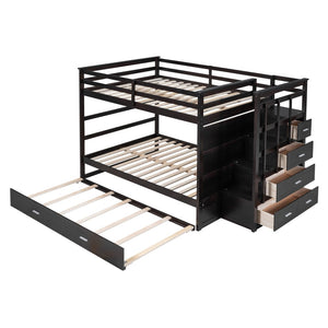 English Elm Full Over Bunk Bed with Staircase Storage Drawers and Twin Trundle Pinewood Frame Espresso LT100268AAP