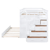 Hearth and Haven Adam Full over Full Bunk Bed with Trundle and 4-Drawer Staircase, White LT000268AAK