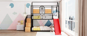 English Elm Twin Metal Bunk Bed With Slide & Storage Stairs - Fun House-Style Design For Kids' Bedrooms! SF000195AAJ-GIGA