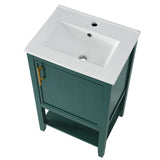 English Elm 20" Bathroom Vanity With Sink, Bathroom Cabinet With Soft Closing Door, Storage Rack and Open Shelf, Green