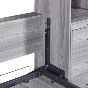 English Elm Full Full Size Murphy Bed with Storage Shelves & Drawers, Gray Cabinet Foldaway Space-Saving Design GX002007AAE