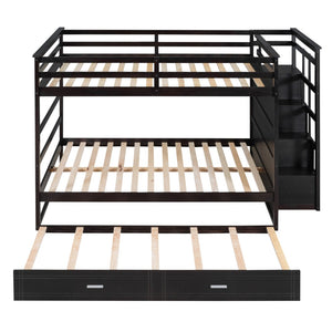 English Elm Full Over Bunk Bed with Staircase Storage Drawers and Twin Trundle Pinewood Frame Espresso LT100268AAP