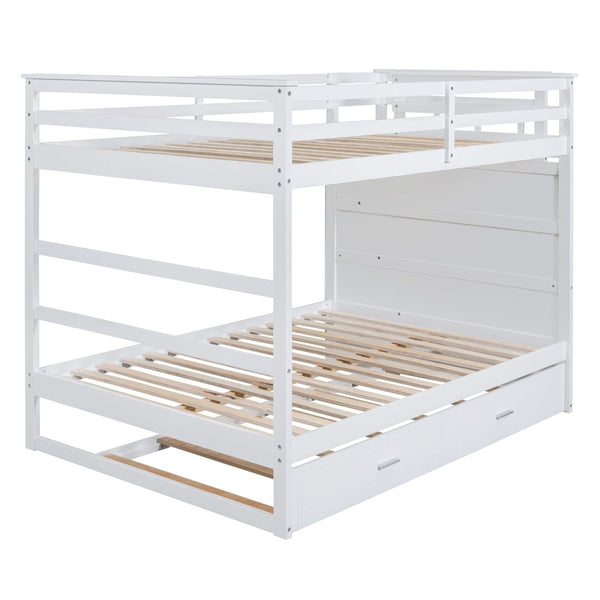 English Elm Full Over Bunk Bed with Twin Trundle Staircase Storage Drawers White Pinewood LT000268AAK