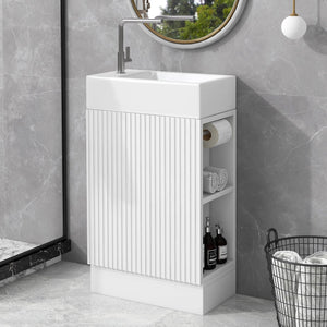 English Elm 18.6" Bathroom Vanity with Sink and Ceramic Top, MDF Cabinet with Door, TP Holder & Shelf White N725P212181K