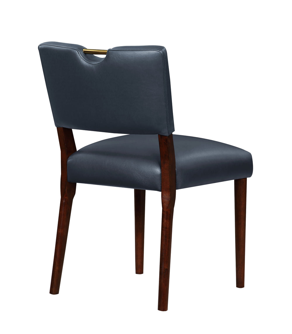English Elm Bryson Midnight Blue Faux Leather Dining Chair Set of 2 - Walnut Frame, Gold Handle, Durable Comfort B050126338