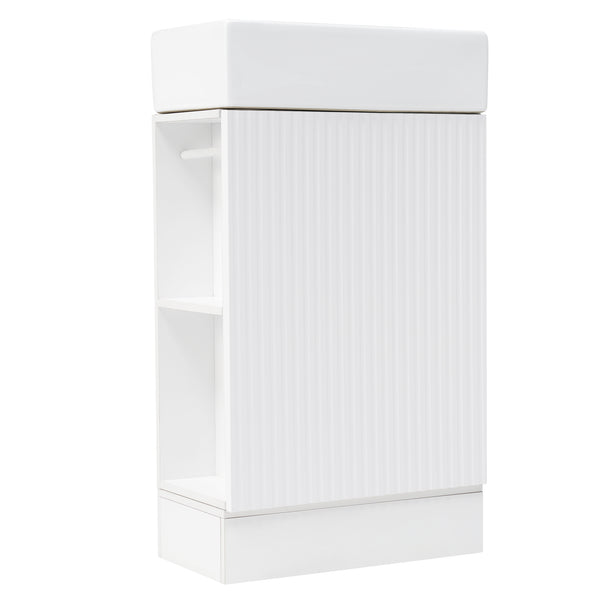 English Elm 18.6" Bathroom Vanity with Sink and Ceramic Top, MDF Cabinet with Door, TP Holder & Shelf White N725P212181K