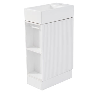 English Elm 18.6" Bathroom Vanity with Sink and Ceramic Top, MDF Cabinet with Door, TP Holder & Shelf White N725P212181K