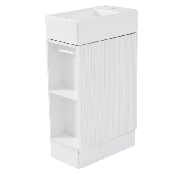 English Elm 18.6" Bathroom Vanity with Sink and Ceramic Top, MDF Cabinet with Door, TP Holder & Shelf White N725P212181K