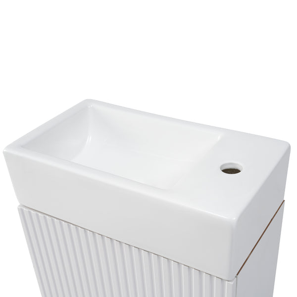 English Elm 18.6" Bathroom Vanity with Sink and Ceramic Top, MDF Cabinet with Door, TP Holder & Shelf White N725P212181K