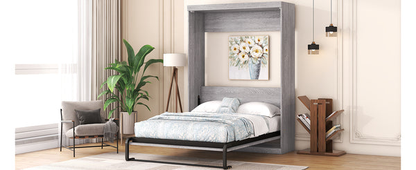 English Elm Full Size Murphy Bed Gray with Solid Wood+MDF Cabinet, No Box Spring Needed, Easy Assembly, Space-Saving WF307303AAE
