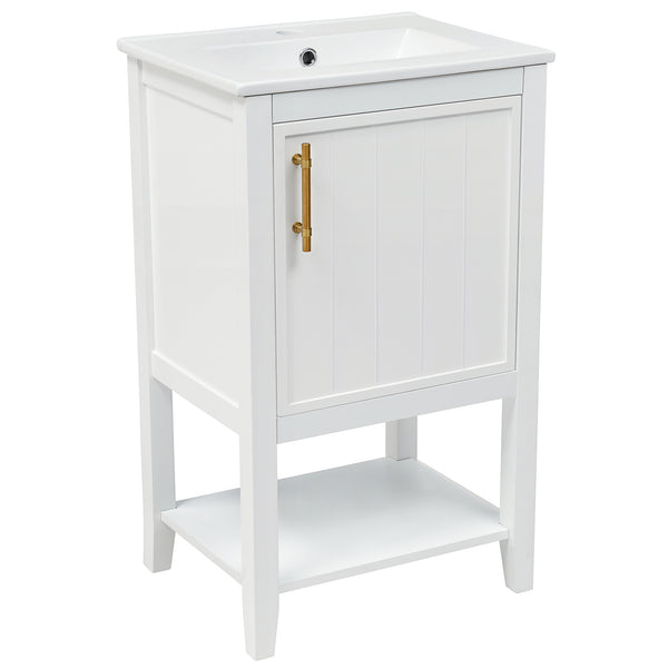 English Elm 20" Modern Bathroom Vanity with Ceramic Sink, Solid Wood MDF Build, Soft-Close Door & Shelf White N725P220604K