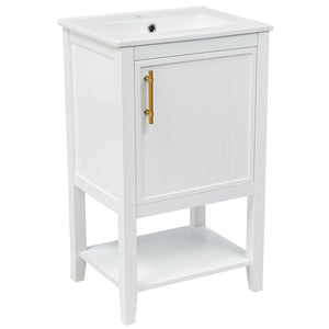 English Elm 20" Matte Freestanding Bathroom Vanity Rubberwood Cabinet Ceramic Sink Open Shelf White N725P391115K