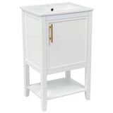 English Elm 20" Bathroom Vanity With Sink, Bathroom Cabinet With Soft Closing Door, Storage Rack and Open Shelf, White