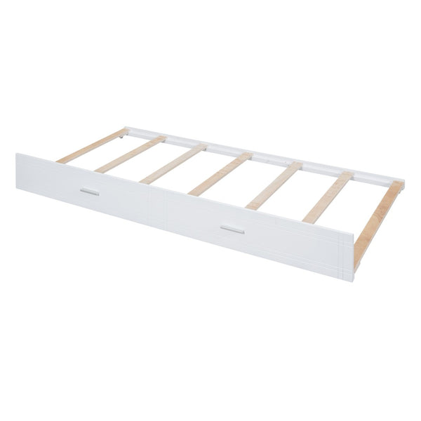 English Elm Full Over Bunk Bed with Staircase Storage Drawers and Twin Trundle Pinewood Frame White LT100268AAK