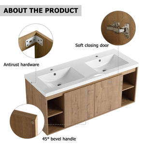 English Elm 48" Wall Mounted Bathroom Vanity With Soft Closing Doors, Open Storage, Stylish & Durable Design W999125012