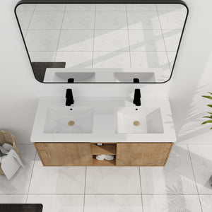 English Elm 48" Wall Mounted Bathroom Vanity With Double Sink, Soft-Close Doors, Modern Design & Storage Solutions W999S00105