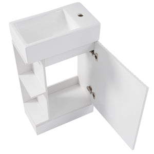 English Elm 18.6" Bathroom Vanity with Sink and Ceramic Top, MDF Cabinet with Door, TP Holder & Shelf White N725P212181K