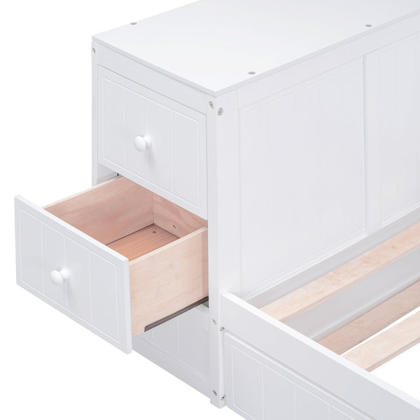 English Elm Twin Twin Size Daybed with Trundle, Storage Drawers and USB Charging Ports — Space-Saving Design White GX000349AAK