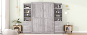 English Elm Full Full Size Murphy Bed with Storage Shelves & Drawers, Gray Cabinet Foldaway Space-Saving Design GX002007AAE