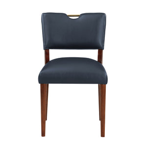 English Elm Bryson Midnight Blue Faux Leather Dining Chair Set of 2 - Walnut Frame, Gold Handle, Durable Comfort B050126338